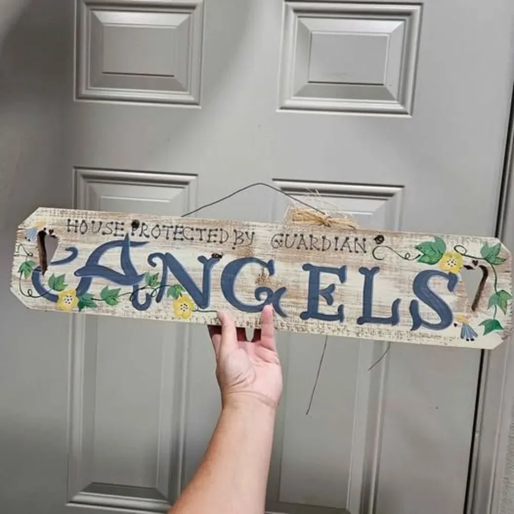 House Protected by Guardian Angels Wooden Sign